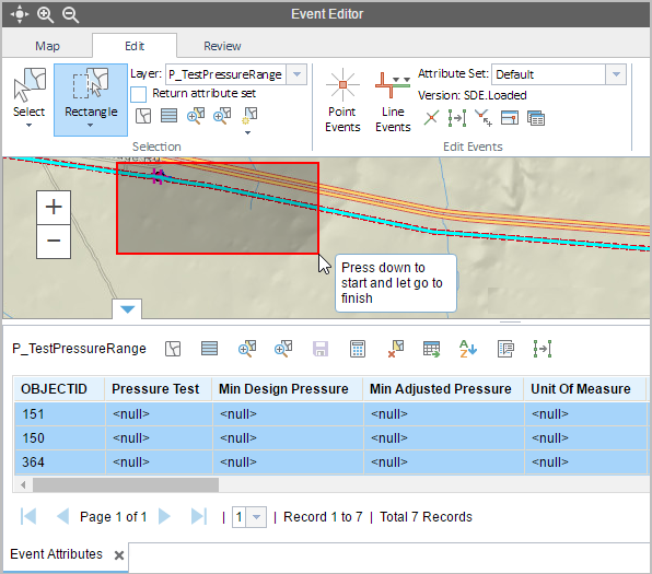 Selecting events by a bounding box Selecting events by a bounding box